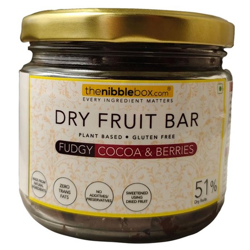 Fudgy - Cocoa and Berries (Dry fruit bars/ Vegan mithai) - fortified with pea protein (Jar (200g))